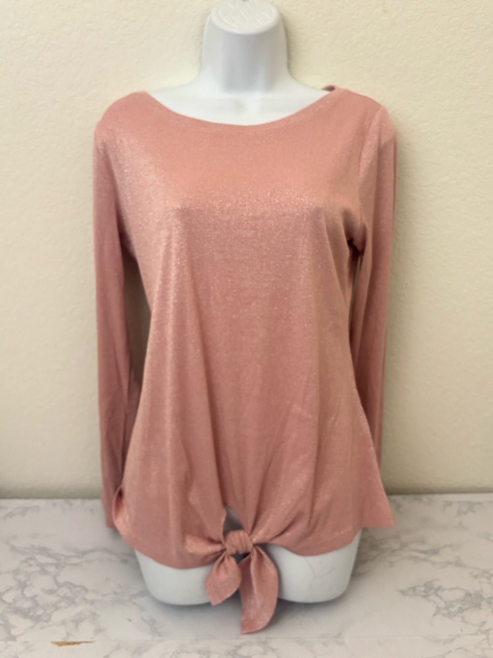 INC International Concepts Shimmer Long Sleeve Top Womens M Pink Waist Tie
